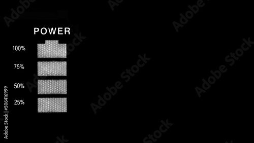 Battery charging indication in green minimalism on a black background