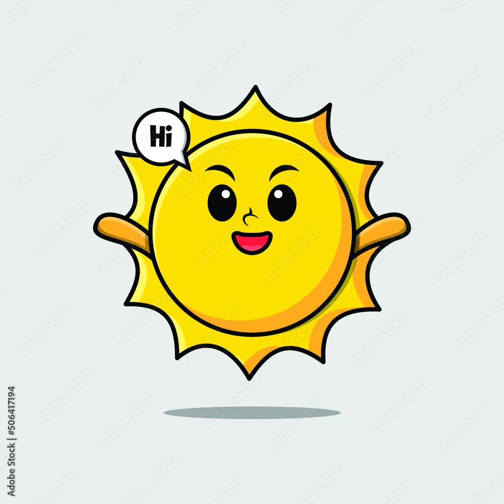 Cute cartoon sun character with happy expression in modern style design 
