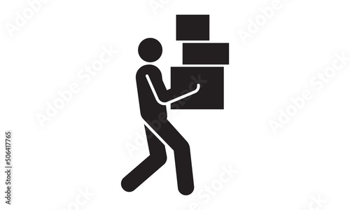 Courier carries the boxes. Lots of mailboxes in hand. , service delivery icon. vector isolated illustration