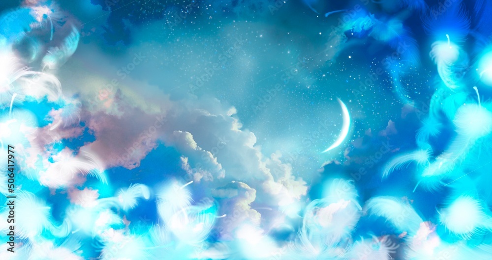 Illustration of mysterious background of blue night sky with fluffy ...