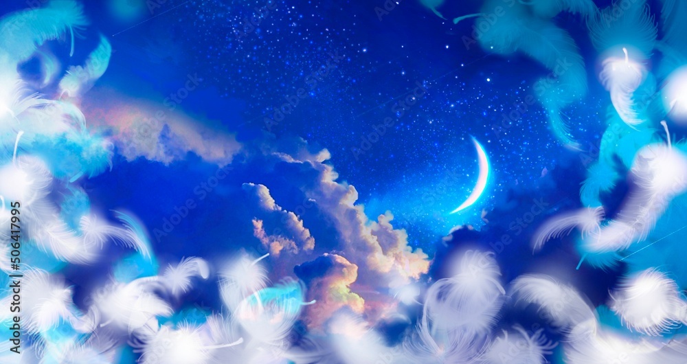 Illustration of mysterious background of blue night sky with fluffy ...
