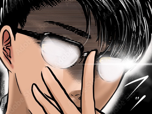 Photos 漫画イケメンメガネ詐欺師悪巧みしてほくそ笑む