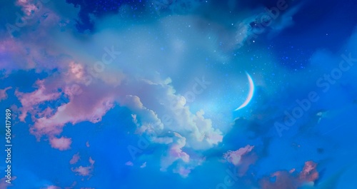 Wallpaper of crescent moon in cloudscape 