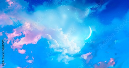 Wallpaper of crescent moon in cloudscape	