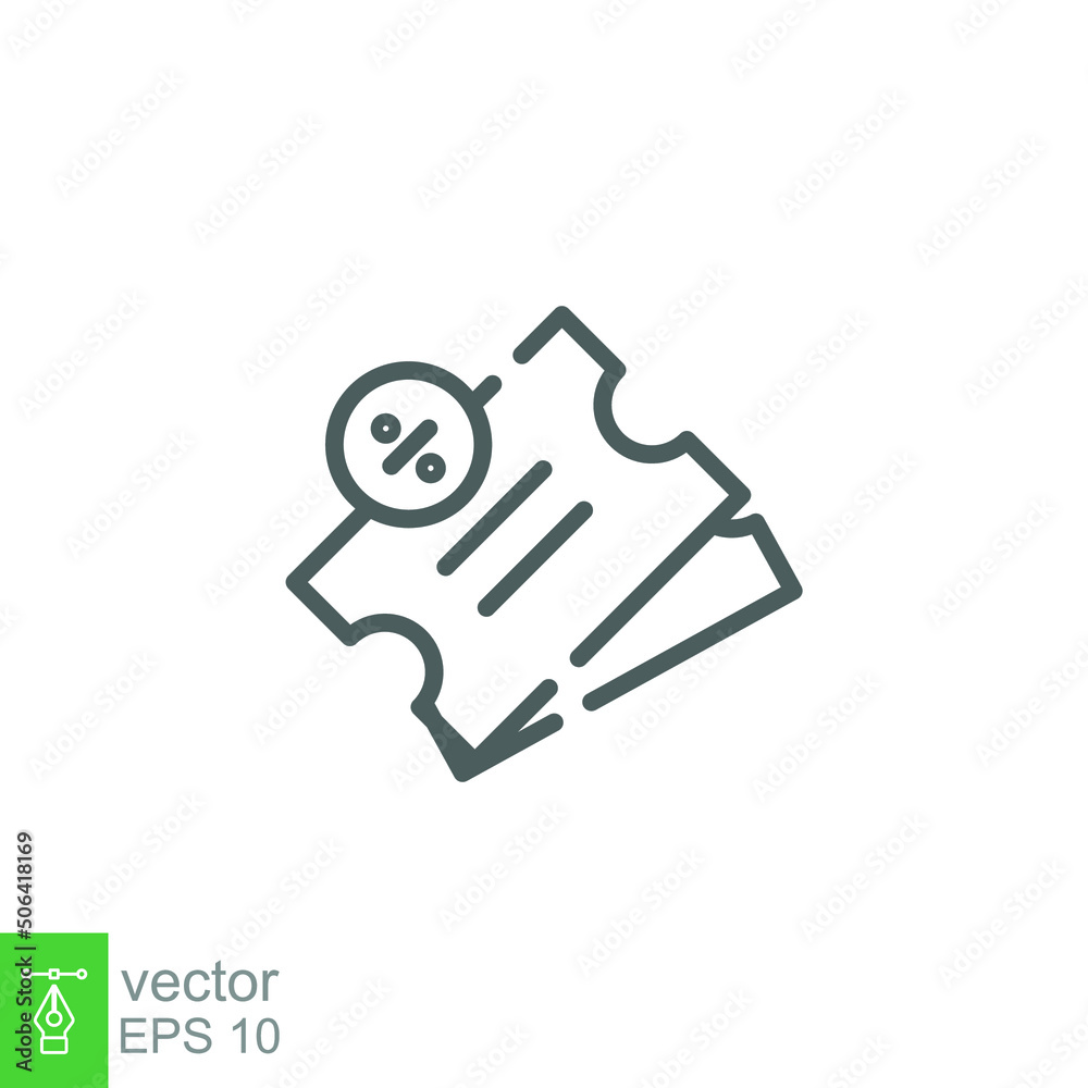 Discount icon. Sale coupon concept. Simple outline style. Thin line vector illustration isolated on white background. EPS 10.