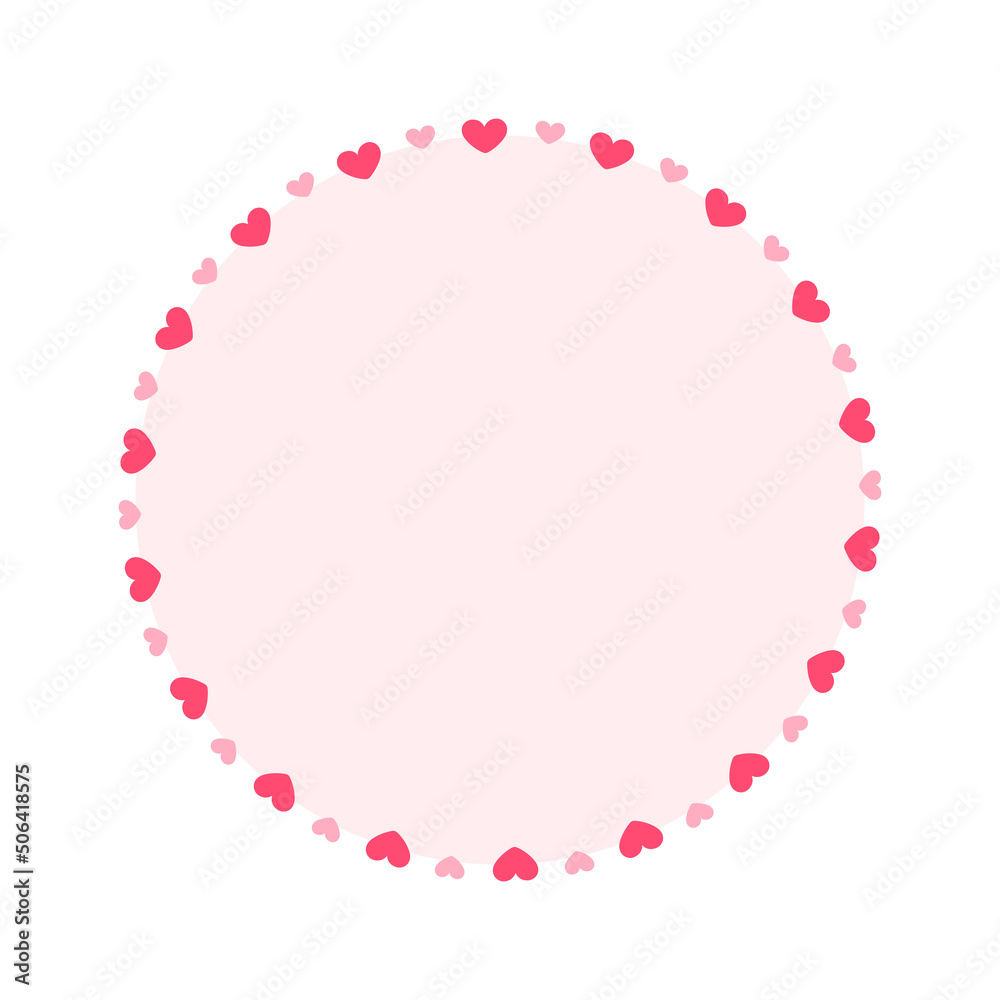 Round pastel frame with heart pattern design. Simple minimal Valentine's Day decorative element. Round pastel frame with heart pattern design. Simple minimal Valentine's Day decorative element.
