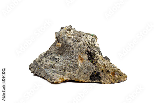 Natural gray mineral rock stone isolated on white background close up.