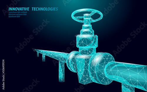 Petroleum gas pipeline low poly business concept. Finance economy polygonal petrochemical production plant. Valve propane pipeline. Ecology solution blue vector illustration