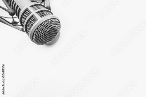 Background with condenser microphone and copy space