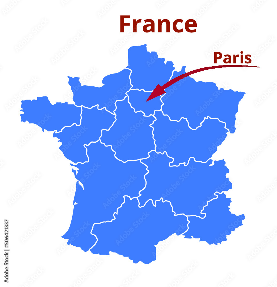 vector map of france with the city of Paris highlighted
