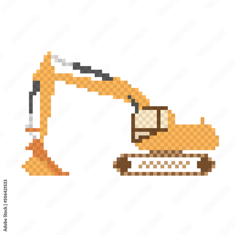 Pixel art backhoe on white background. vector illustration. Pixel art backhoe on white background. vector illustration.