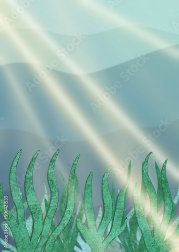 Underwater marine world illustration podwodny   wiat  ilustracja wodorosty  promienie s  o  ca morze