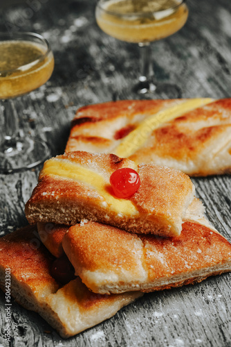 pieces of coca de sant joan, catalan sweet cake photo