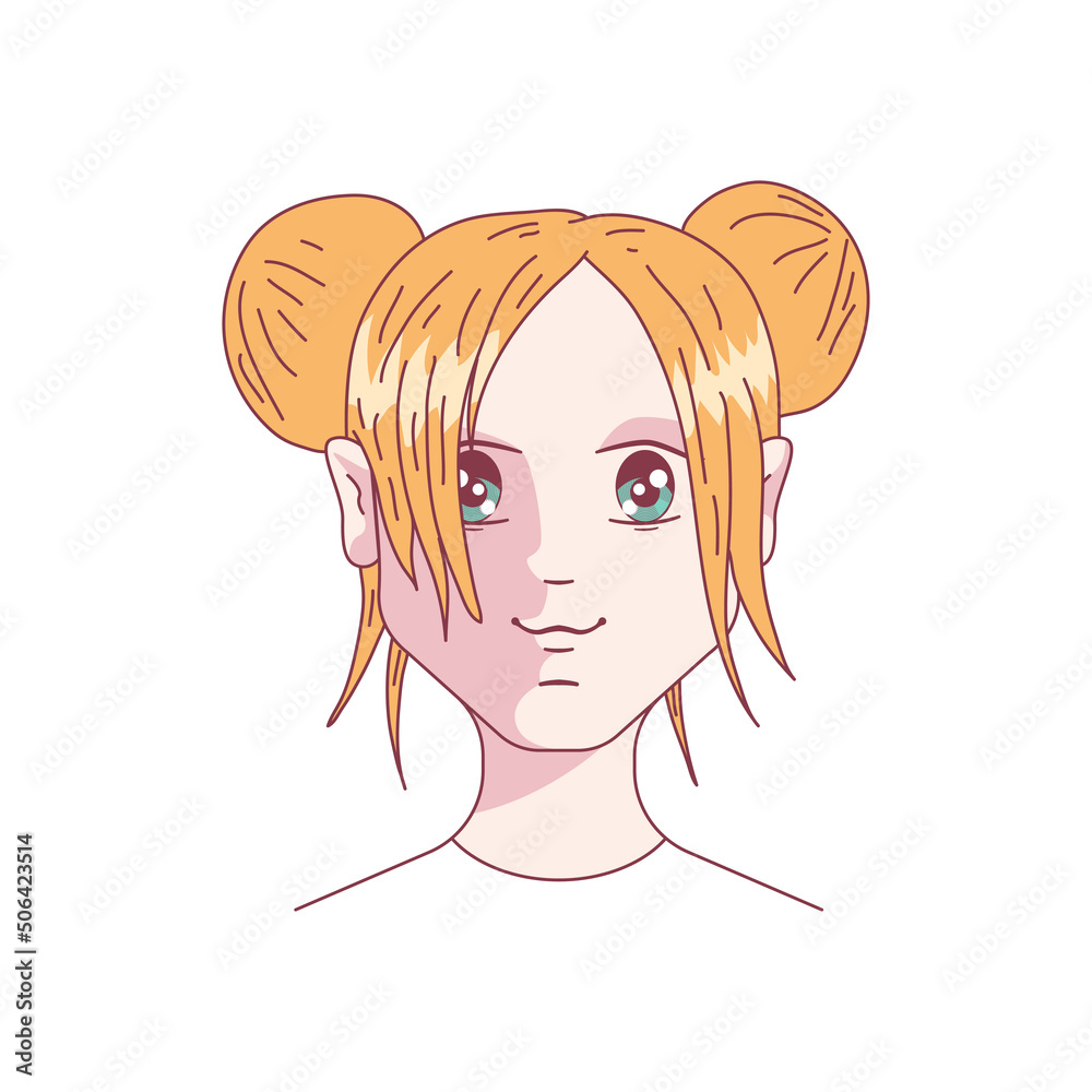 Anime yellow hairstyle vector cartoon illustration isolated on a white background. Anime yellow hairstyle vector cartoon illustration isolated on a white background.