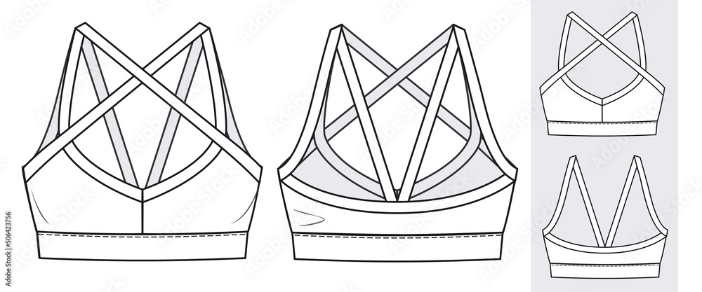 Girl's Sports Bra fashion flat sketch template. Women's Active wear ...