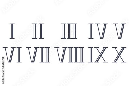 Roman numerals vector set isolated on a white background.