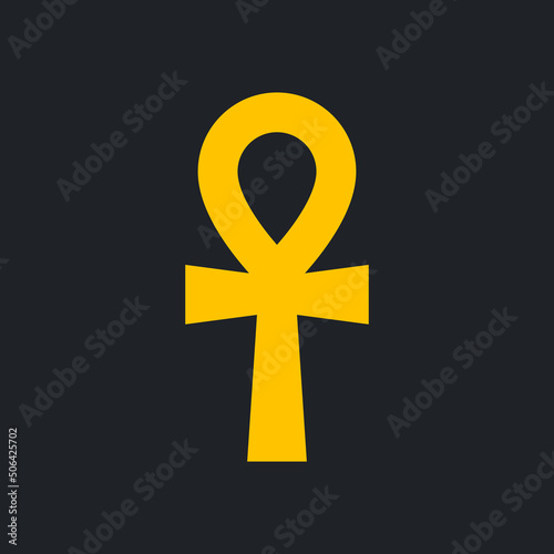 Fotobehang Ankh symbol, ancient egyptian amulet, yellow icon color