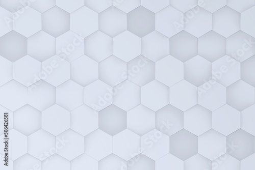 Fototapeta Naklejka Na Ścianę i Meble -  Moving white honeycomb shapes background 3d render illustration. Abstract hexagon three-dimensional visualization