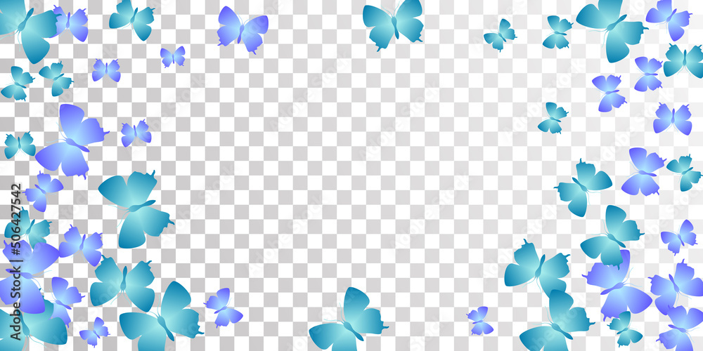 Romantic blue butterflies flying vector wallpaper. Summer vivid insects. Fancy butterflies flying fantasy background. Gentle wings moths graphic design. Fragile beings.