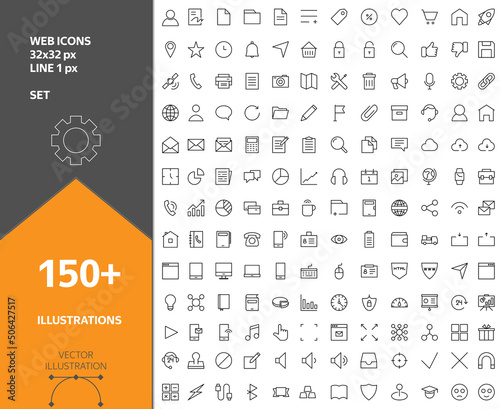Big Set of Universal Web Thin Line Icons. 150+ Collection. Stock Vector