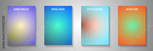 Abstract circle faded screen tone front page templates vector series. Scientific catalog perforated