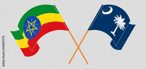 Crossed and waving flags of Ethiopia and The State of South Carolina