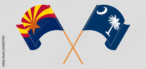 Crossed and waving flags of the State of Arizona and The State of South Carolina
