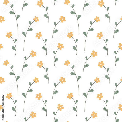 Vector seamless pattern with simple yellow tender flowers.