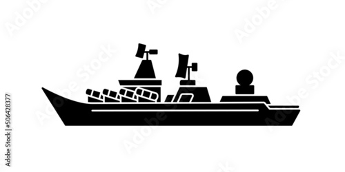 Russian warship black icon on white. Slava class cruiser