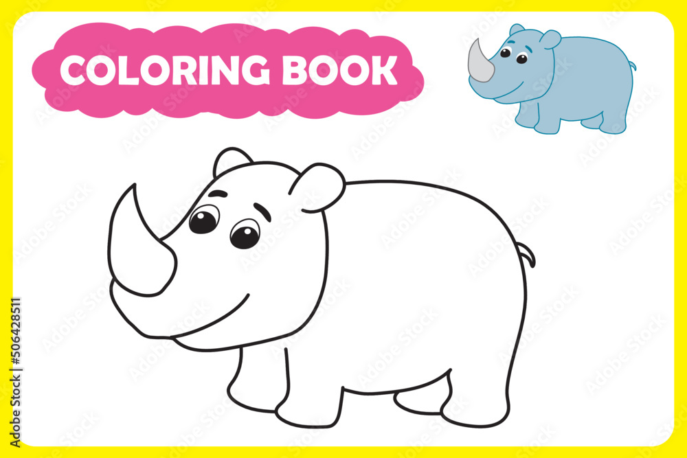 black and white image of an African animal and color example. coloring book for children. vector illustration black and white image of an African animal and color example. coloring book for children. vector illustration