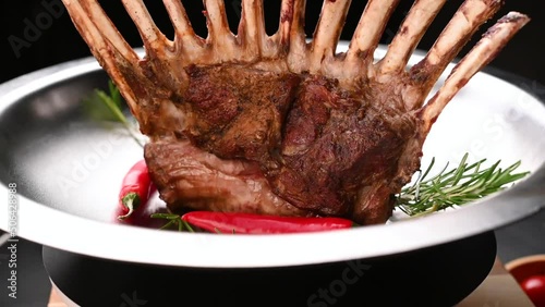 Grilled roasted rack of lamb with spicy sauce