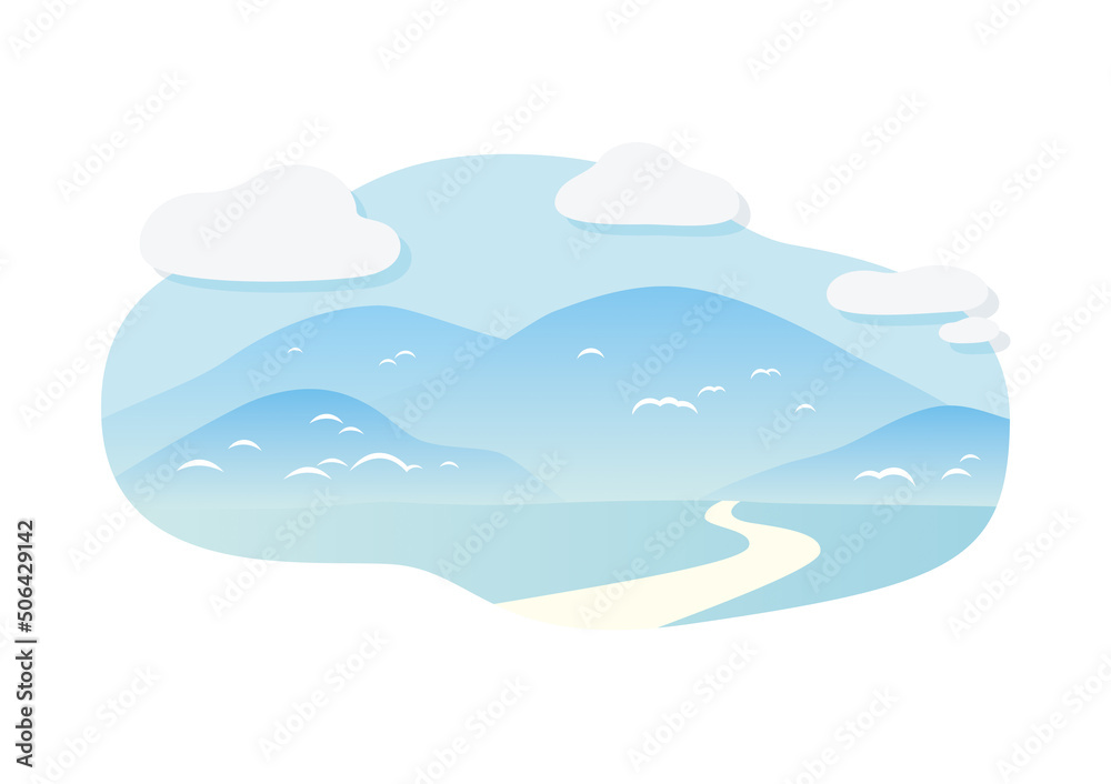 山 雲 風景 シンプル イラスト 水色 Stock ベクター Adobe Stock