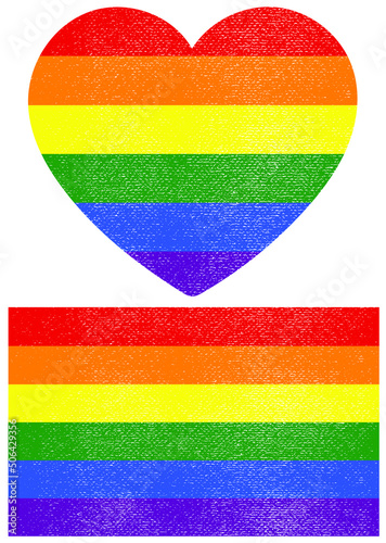 Hand drawn vector illustration of pride LGBT flag and heart in color pencil or painting style isolated on white background.