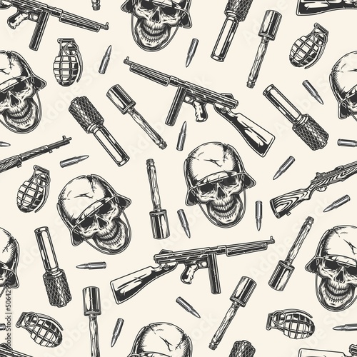 Military battles seamless pattern monochrome