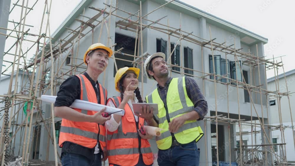 Diverse Team of Civil engineers manager, architects and foreman, worker. While use tablet inspect discuss meeting building project and pointing on construction site. Real estate and building concept Diverse Team of Civil engineers manager, architects and foreman, worker. While use tablet inspect discuss meeting building project and pointing on construction site. Real estate and building concept