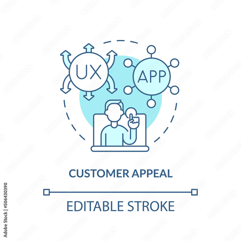 Customer appeal turquoise concept icon. Digital first mindset importance abstract idea thin line illustration. Isolated outline drawing. Editable stroke. Arial, Myriad Pro-Bold fonts used Customer appeal turquoise concept icon. Digital first mindset importance abstract idea thin line illustration. Isolated outline drawing. Editable stroke. Arial, Myriad Pro-Bold fonts used