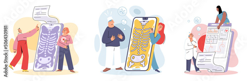 Online medical consultation and support metaphor. Online doctor. Healthcare services, Ask doctor. Tele medicine e-health service. Therapist videocalling phone screen. Diagnosis treatment of patients