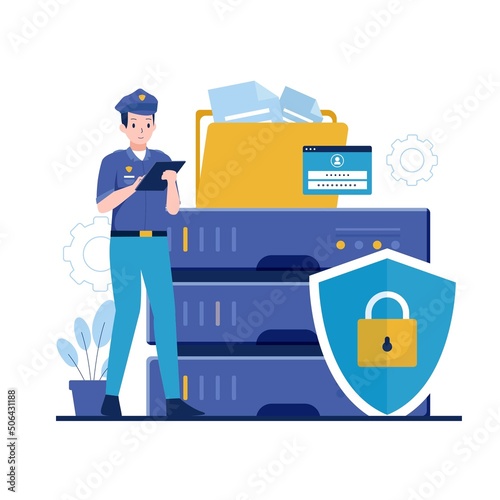 Global data security illustration design concept. Illustration for websites, landing pages, mobile applications, posters and banners. Trendy flat vector illustration