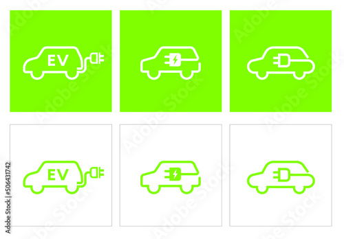 Electric Vehicle Icon. Eco-Friendly car icon vector. EV car pictogram. EV car hybrid vehicles charging plug icon.