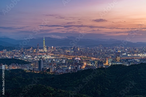 Taipei, Taiwan city skyline during the sunset.