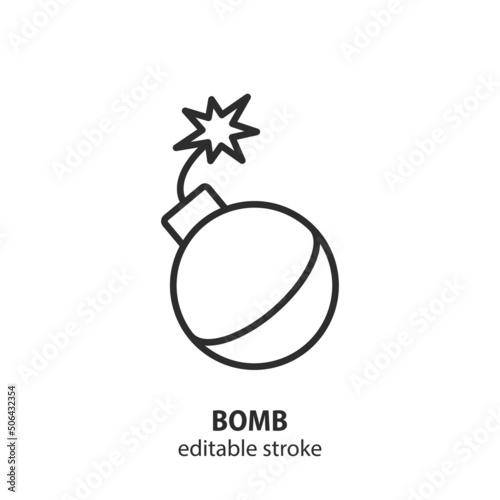 Bomb line icon. Detonation of bomb vector sign. Editable stroke.