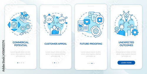 Digital first mindset importance blue onboarding mobile app screen. Walkthrough 4 steps graphic instructions pages with linear concepts. UI, UX, GUI template. Myriad Pro-Bold, Regular fonts used