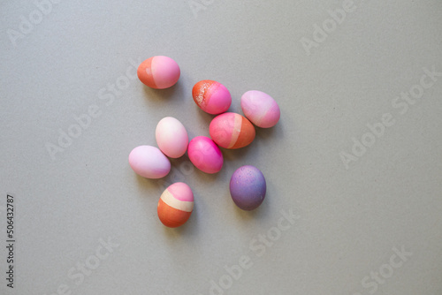 colourful Easter eggs on grey