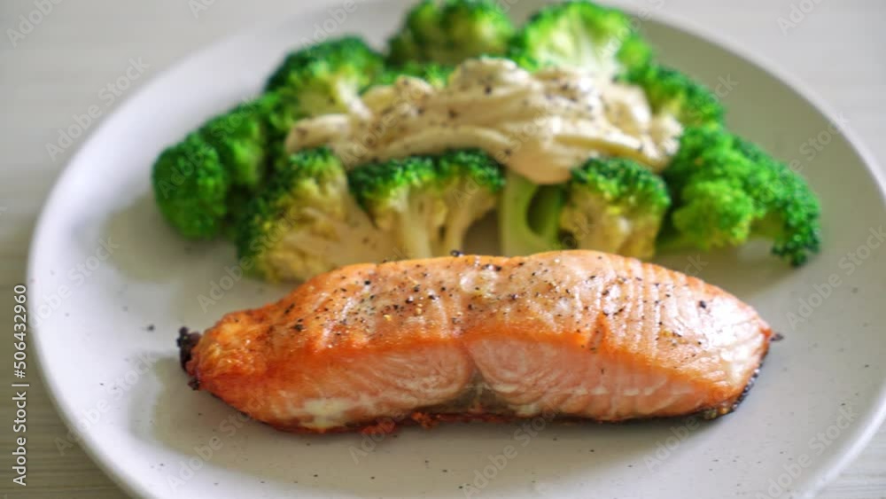 grilled salmon fillet steak with broccoli - healthy food style grilled salmon fillet steak with broccoli - healthy food style