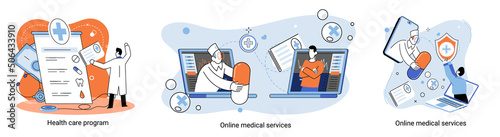 Online medical services mobile application consultation and prescription medicine professional doctor connecting and giving consultation for patient, telemedicine concept metaphor, health care program