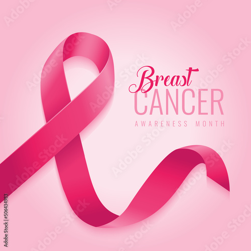 Breast cancer awareness ribbon background. October is the month of breast cancer awareness in the world. Pink ribbon. Vector illustration