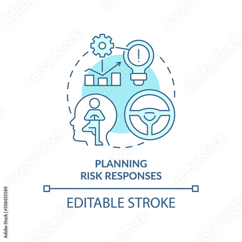 Planning risk responses turquoise concept icon. Risk management abstract idea thin line illustration. Options development. Isolated outline drawing. Editable stroke. Arial, Myriad Pro-Bold fonts used
