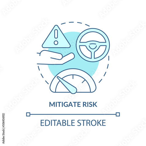 Mitigate risk turquoise concept icon. Risk management step abstract idea thin line illustration. Business operations. Isolated outline drawing. Editable stroke. Arial, Myriad Pro-Bold fonts used