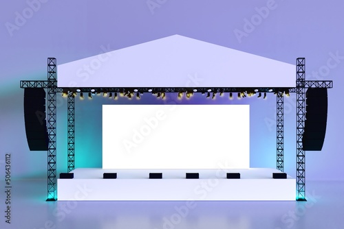 Stage rigging truss system with blank backdrop concert  performance. High resolution image isolated. 3D Rendering. photo