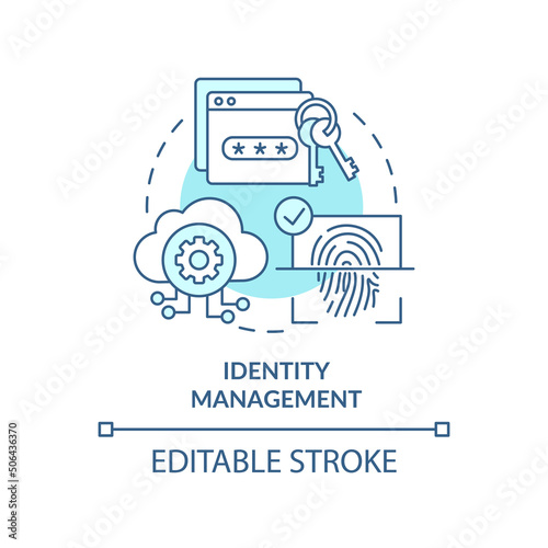 Identity management turquoise concept icon. Cybersecurity risk abstract idea thin line illustration. Keep data secure. Isolated outline drawing. Editable stroke. Arial, Myriad Pro-Bold fonts used